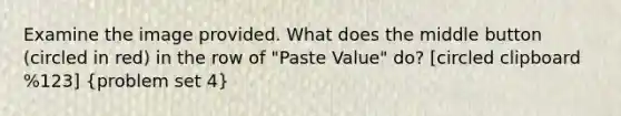 Examine the image provided. What does the middle button (circled in red) in the row of "Paste Value" do? [circled clipboard %123] (problem set 4)