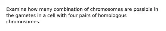 Examine how many combination of chromosomes are possible in the gametes in a cell with four pairs of homologous chromosomes.