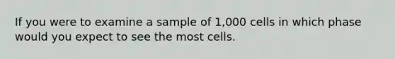 If you were to examine a sample of 1,000 cells in which phase would you expect to see the most cells.