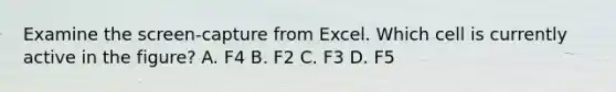 Examine the screen-capture from Excel. Which cell is currently active in the figure? A. F4 B. F2 C. F3 D. F5