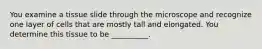 You examine a tissue slide through the microscope and recognize one layer of cells that are mostly tall and elongated. You determine this tissue to be __________.