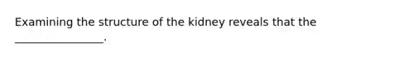 Examining the structure of the kidney reveals that the ________________.