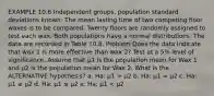 EXAMPLE 10.6 Independent groups, population standard deviations known: The mean lasting time of two competing floor waxes is to be compared. Twenty floors are randomly assigned to test each wax. Both populations have a normal distributions. The data are recorded in Table 10.8. Problem Does the data indicate that wax 1 is more effective than wax 2? Test at a 5% level of significance. Assume that µ1 is the population mean for Wax 1 and µ2 is the population mean for Wax 2. What is the ALTERNATIVE hypothesis? a. Ha: µ1 > µ2 b. Ha: µ1 = µ2 c. Ha: µ1 ≥ µ2 d. Ha: µ1 ≤ µ2 e. Ha: µ1 < µ2