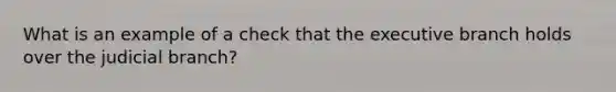 What is an example of a check that the executive branch holds over the judicial branch?
