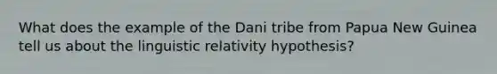 What does the example of the Dani tribe from Papua New Guinea tell us about the linguistic relativity hypothesis?