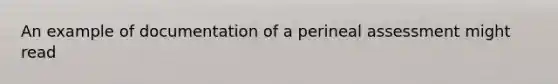 An example of documentation of a perineal assessment might read