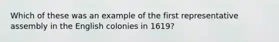 Which of these was an example of the first representative assembly in the English colonies in 1619?