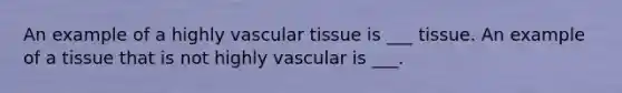 An example of a highly vascular tissue is ___ tissue. An example of a tissue that is not highly vascular is ___.