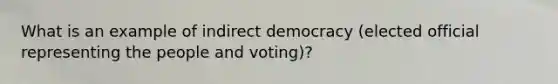 What is an example of indirect democracy (elected official representing the people and voting)?