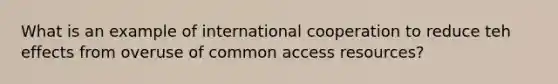 What is an example of international cooperation to reduce teh effects from overuse of common access resources?