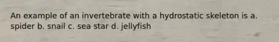 An example of an invertebrate with a hydrostatic skeleton is a. spider b. snail c. sea star d. jellyfish