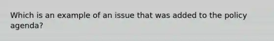 Which is an example of an issue that was added to the policy agenda?