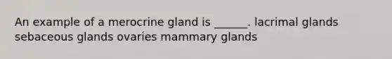 An example of a merocrine gland is ______. lacrimal glands sebaceous glands ovaries mammary glands