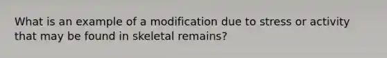 What is an example of a modification due to stress or activity that may be found in skeletal remains?