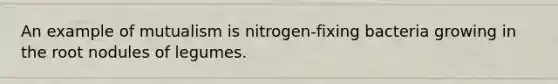 An example of mutualism is nitrogen-fixing bacteria growing in the root nodules of legumes.