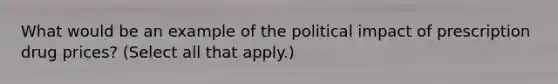 What would be an example of the political impact of prescription drug prices? (Select all that apply.)