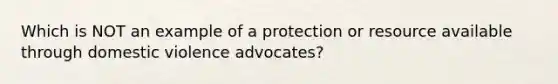 Which is NOT an example of a protection or resource available through domestic violence advocates?