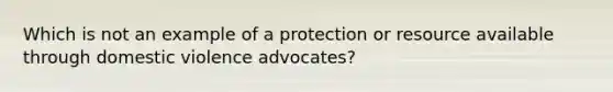 Which is not an example of a protection or resource available through domestic violence advocates?