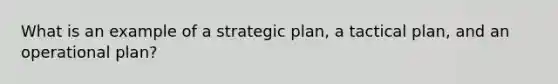 What is an example of a strategic plan, a tactical plan, and an operational plan?