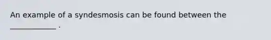 An example of a syndesmosis can be found between the ____________ .