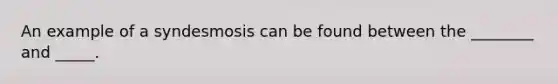 An example of a syndesmosis can be found between the ________ and _____.