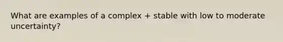 What are examples of a complex + stable with low to moderate uncertainty?