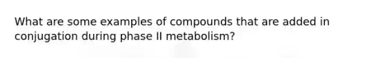 What are some examples of compounds that are added in conjugation during phase II metabolism?