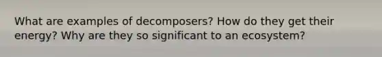 What are examples of decomposers? How do they get their energy? Why are they so significant to an ecosystem?