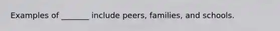 Examples of _______ include peers, families, and schools.