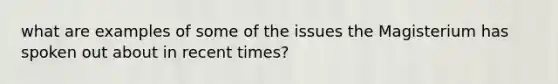 what are examples of some of the issues the Magisterium has spoken out about in recent times?