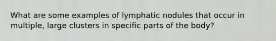 What are some examples of lymphatic nodules that occur in multiple, large clusters in specific parts of the body?