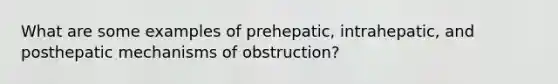 What are some examples of prehepatic, intrahepatic, and posthepatic mechanisms of obstruction?