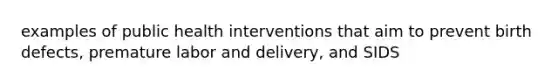 examples of public health interventions that aim to prevent birth defects, premature labor and delivery, and SIDS