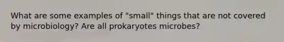 What are some examples of "small" things that are not covered by microbiology? Are all prokaryotes microbes?