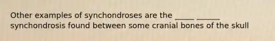 Other examples of synchondroses are the _____ ______ synchondrosis found between some cranial bones of the skull