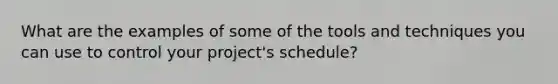 What are the examples of some of the tools and techniques you can use to control your project's schedule?