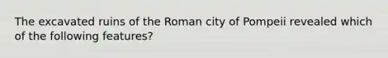 The excavated ruins of the Roman city of Pompeii revealed which of the following features?