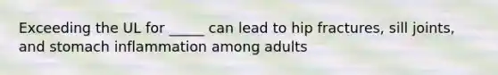 Exceeding the UL for _____ can lead to hip fractures, sill joints, and stomach inflammation among adults