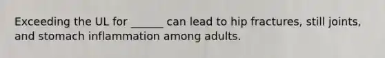 Exceeding the UL for ______ can lead to hip fractures, still joints, and stomach inflammation among adults.