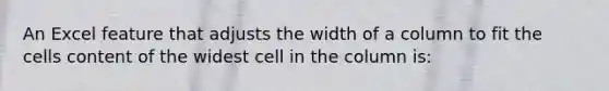 An Excel feature that adjusts the width of a column to fit the cells content of the widest cell in the column is: