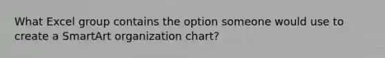 What Excel group contains the option someone would use to create a SmartArt organization chart?