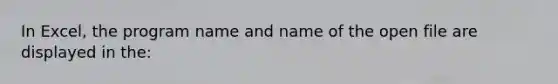 In Excel, the program name and name of the open file are displayed in the: