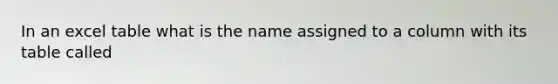 In an excel table what is the name assigned to a column with its table called