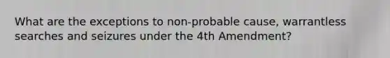 What are the exceptions to non-probable cause, warrantless searches and seizures under the 4th Amendment?