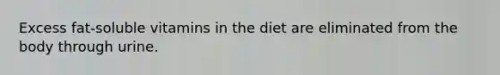 Excess fat-soluble vitamins in the diet are eliminated from the body through urine.