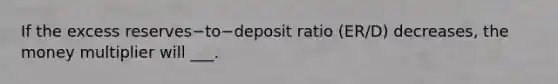 If the excess reserves−to−deposit ratio (ER/D) decreases​, the money multiplier will ___.