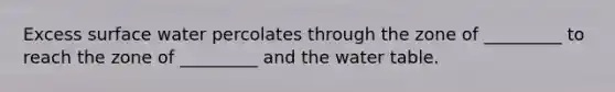 Excess surface water percolates through the zone of _________ to reach the zone of _________ and the water table.