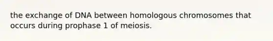 the exchange of DNA between homologous chromosomes that occurs during prophase 1 of meiosis.