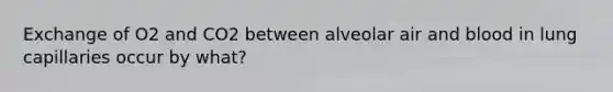 Exchange of O2 and CO2 between alveolar air and blood in lung capillaries occur by what?
