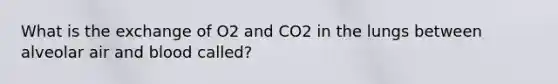 What is the exchange of O2 and CO2 in the lungs between alveolar air and blood called?